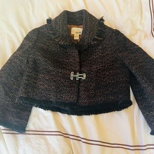 Ya-Ya funky diva brown tweed cropped bell sleeve jacket Size M Medium